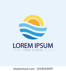 wave and water Isolated round shape logo Blue color  Sea, ocean, river surface