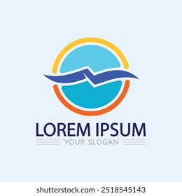 onda e água Isolado forma redonda logotipo Cor azul Mar, oceano, superfície do rio