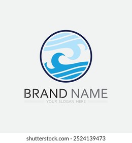ola y agua Forma redonda aislada logo Color azul Mar, océano, superficie del río