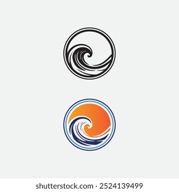 Welle und Wasser Isolierte runde Form Logo Blaue Farbe Meer, Ozean, Flussoberfläche