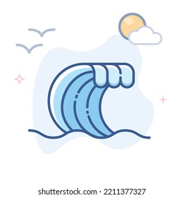 Wave water line logo vector icon. Sea waves outline illustration.