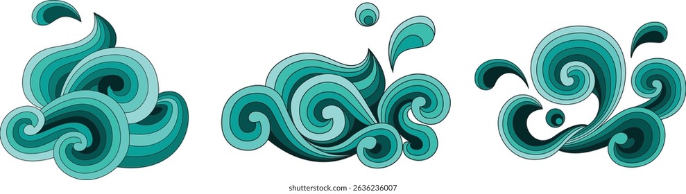 Wave water liquid illustration vector graphic element traditional background decoration stock