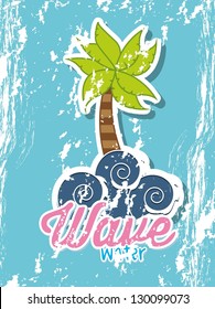 wave water with palm over blue background. vector