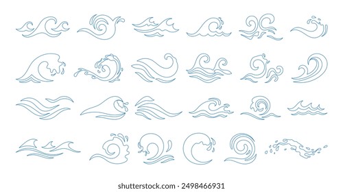 wave water sea outline set vector design isolated white background