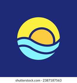 wave water sea sunset colorful geometric circle modern simple minimalist logo design vector icon illustration