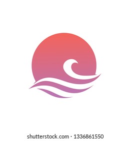 wave water sea sunset sun logo vector icon illustration