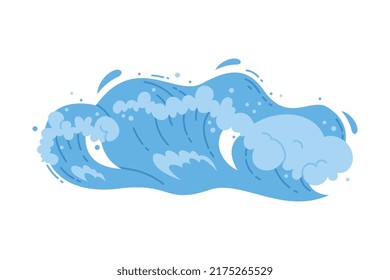 Wave Water Splash with Foam and Curve with Droplet Vector Illustration