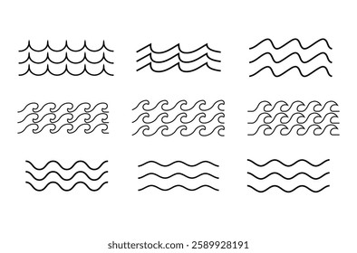 Wave, Water, Zigzag and sea symbol icon set.water waves vector illustration,  line  water waves icons, Marine flowing waves icon.