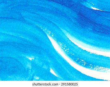 Wave watercolor blue hand drawn paper texture torn background. Wet acrylic brush painted abstract vector strokes illustration. Water design card for banner, template, wallpaper, print, decoration, web