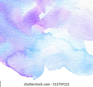 Wave Watercolor Colorful Blue Violet White Hand Drawn Paper Texture Vector Stylized Card For Text Design, Web, Print. Abstract Water Color Aquarelle Brush Paint Magic Background For Wallpaper, Blank