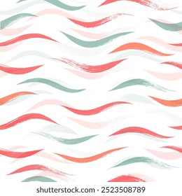 Patrón de Vector sin costuras de acuarela de onda. Fondo de mar dibujado a mano. Impresión ondulada, líneas de pintura rizadas