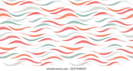 Patrón de Vector sin costuras de acuarela de onda. Fondo de mar dibujado a mano. Impresión ondulada, líneas de pintura rizadas