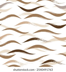 Wave watercolor seamless vector pattern. Hand drawn sea background. Wavy print, curly paint lines