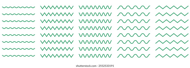 Wave, wavy - curved and zig zag icon set. Vector illustration, flat design. 333