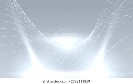 Wave of white shine particles. Abstract technology flow background. Trendy mesh pattern or grid. Digital data structure with dot elements. Futuristic vector illustration.	
