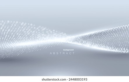 Ola de partículas de brillo blanco. Fondo de flujo de tecnología Abstractas. Negocio de patrón de malla de moda. Estructura de datos digital con Elementos de puntos. Ilustración vectorial futurista.