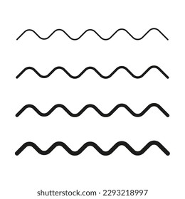 Wave zigzag line simple thin to thick element decor design vector or single ripple curve zig zag wiggly separator pictogram graphic for seal water or ocean symbol, wavy pattern. Vector illustration