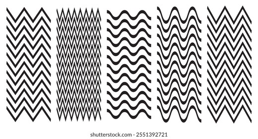 Wave zigzag line simple thin to thick element decor design vector or single ripple curve zig zag wiggly separator pictogram graphic for seal water or ocean symbol, wavy pattern clipart stroke black