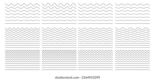 Wave and zigzag wavy lines with black underlines in an abstract geometric style. Decorative vector pattern with curving, zigzag elements