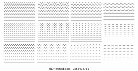 Wave and zigzag wavy lines with black underlines in an abstract geometric style. Decorative vector pattern with curving, zigzag elements