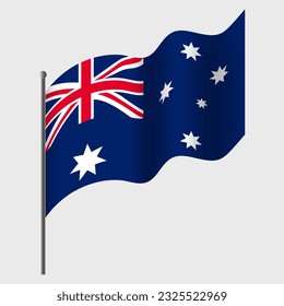 Bandera de Australia ondulada. Bandera australiana en el asta. Emblema vectorial de Australia 
