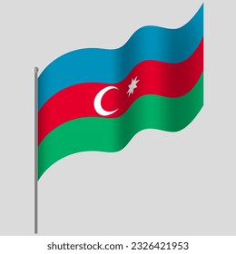 Waved Azerbaijan flag. Azerbaijan flag on flagpole. Vector emblem of Azerbaijan