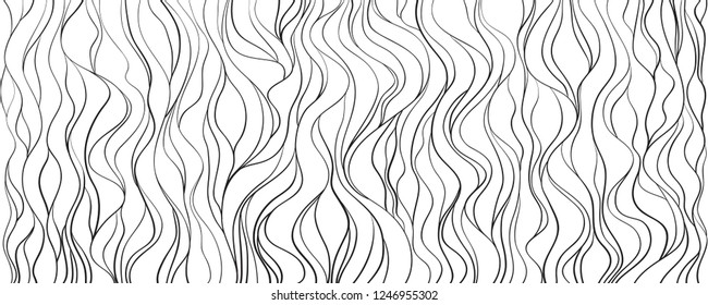 Waved background. Hand drawn waves. Seamless wallpaper on horizontally surface. Stripe texture with many lines. Wavy pattern. Line art. Print for banner, flyer or poster