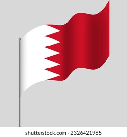 Waved Bahrain flag. Bahrain flag on flagpole. Vector emblem of Bahrain