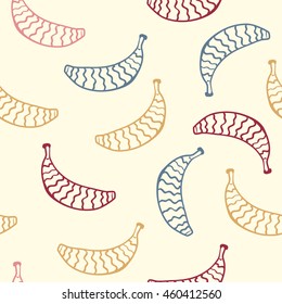Waved bananas. Seamless vector color pattern