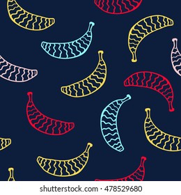 Waved bananas. Seamless vector colorful pattern