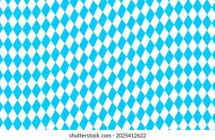 Waved Bavarian flag lozenges seamless pattern. Oktoberfest background with blue and white rhombus. Bavaria traditional vexillological colors. Vector flat illustration. 