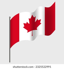 Bandera de Canadá ondulada. Bandera canadiense en el asta. Emblema vectorial de Canadá 