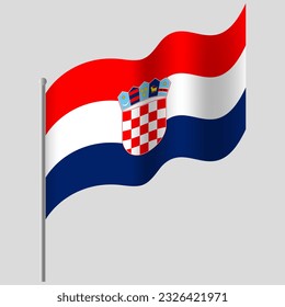 Bandera de Croacia ondulada. Bandera de Croacia en asta. Emblema vectorial de Croacia