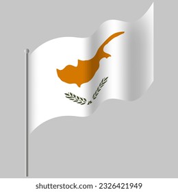 Waved Cyprus flag. Cyprus flag on flagpole. Vector emblem of Cyprus