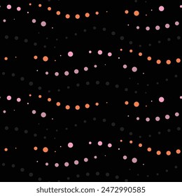 Gewellte gepunktete Linien Nahtlose Muster mit variierten Breitenkreisen auf schwarzem Hintergrund Farbmuster Vektorgrafik. Abstraktes Texturdesign