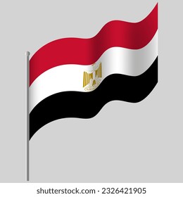 Waved Egypt flag. Egyptian flag on flagpole. Vector emblem of Egypt