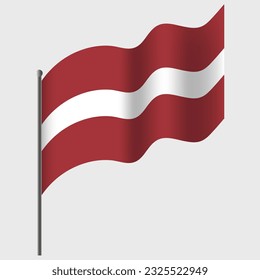 Waved Latvia flag. Latvian flag on flagpole. Vector emblem of Latvia 