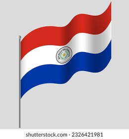 Waved Paraguay flag. Paraguay flag on flagpole. Vector emblem of Paraguay