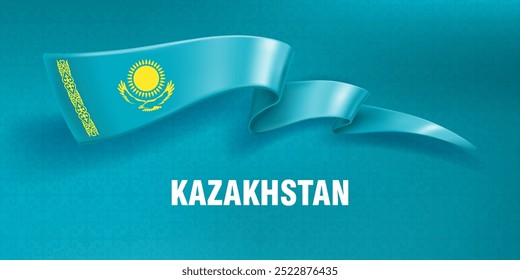 Waved silk ribbon on a blue background with a traditional kazakh ornament. The sun and the eagle are the symbol of Kazakhstan. Background for greeting card of national holidays in Kazakhstan