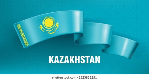 Waved silk ribbon on a blue background with a traditional kazakh ornament. The sun and the eagle are the symbol of Kazakhstan. Background for greeting card of national holidays in Kazakhstan