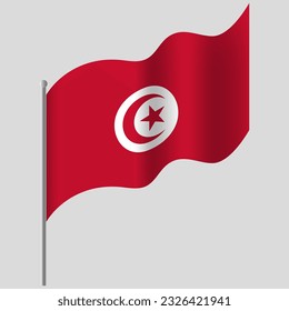 Waved Tunisia flag. Tunisia flag on flagpole. Vector emblem of Tunisia