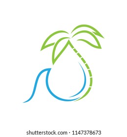 Wave.Drop.PalmTree.Tropical.Beach.Vector logo icon.illustration