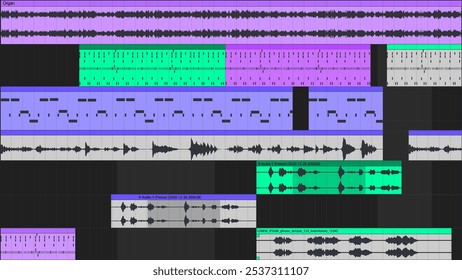 Waveform background Digital Audio Workstation DAW program. Dj music bg.  Vector illustration