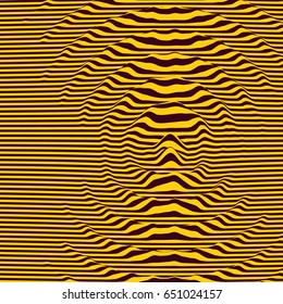 Waveform background. Dynamic visual effect. Surface distortion. Pattern with optical illusion. Vector striped illustration. Sound waves. 
