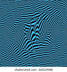Waveform background. Dynamic visual effect. Surface distortion. Pattern with optical illusion. Vector striped illustration. Sound waves.