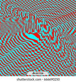 Waveform background. Dynamic visual effect. Surface distortion. Pattern with optical illusion. Vector striped illustration. Sound waves.