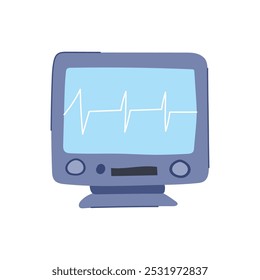 Forma de onda EKG Monitor de dibujos animados. Arritmia Portátil, telemetría inalámbrica, Leads Interpretación Forma de onda EKG Monitor Signo. Ilustración vectorial de símbolos aislados