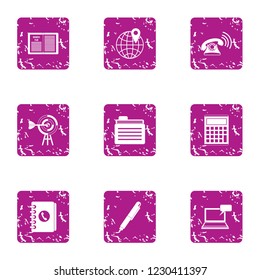 Waveform icons set. Grunge set of 9 waveform vector icons for web isolated on white background
