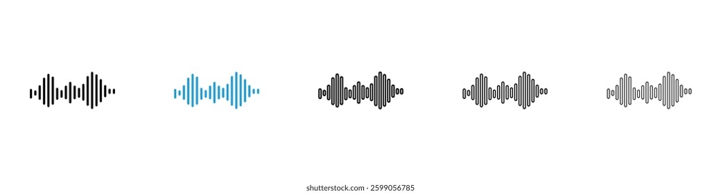Waveform icons vector illustrations in black and blue colors for web and ui designs