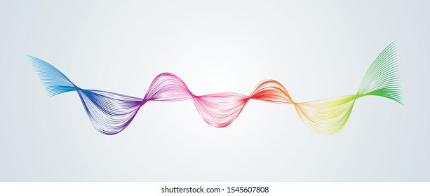 Waveform smooth curved lines Abstract design element Technological background with a line in waveform Stylization of a digital equalizer Smooth flowing wavy stripes of a rainbow made by blends Vector